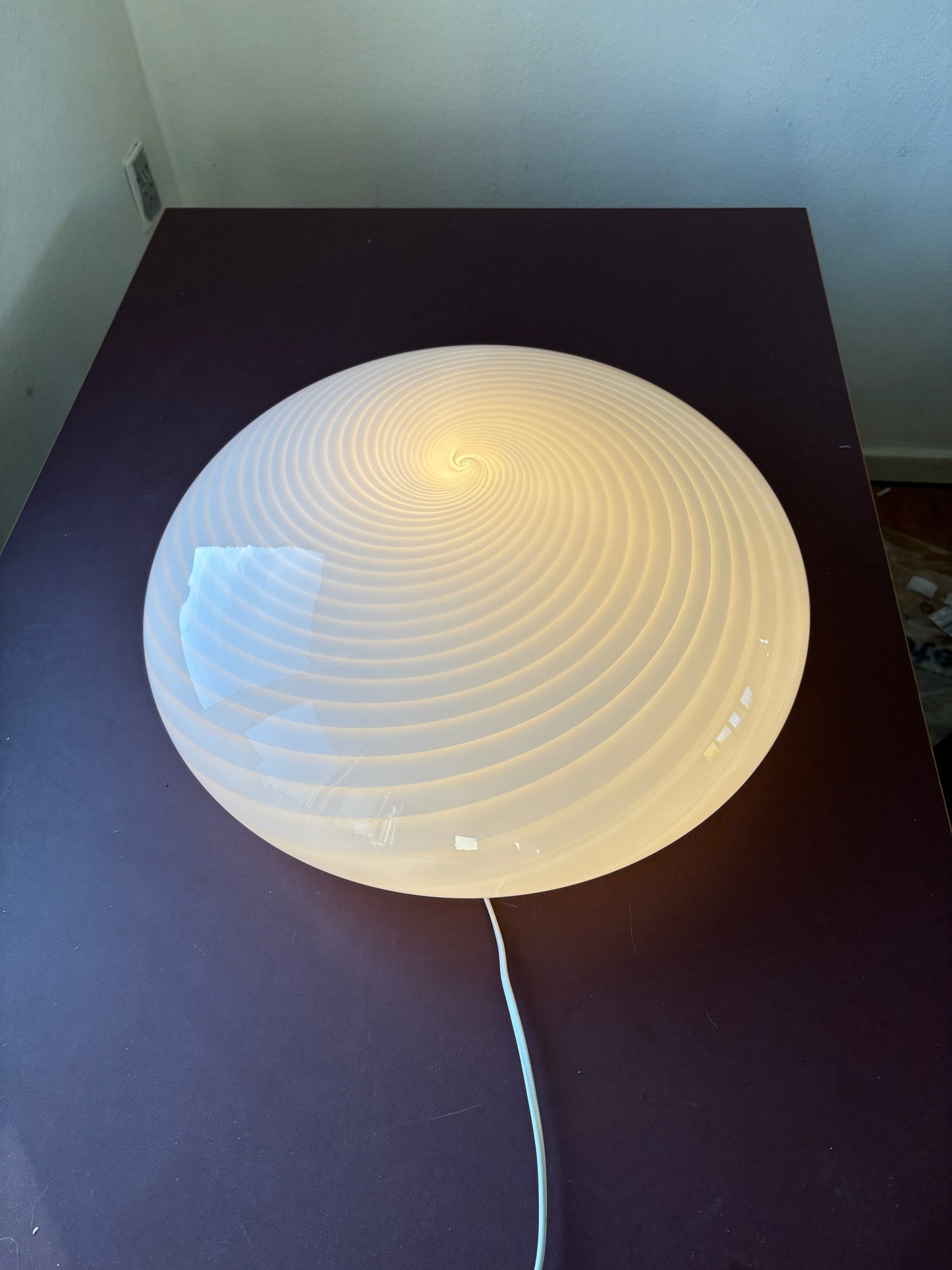 Kæmpe vintage Murano plafond med hvidt swirl 50 cm