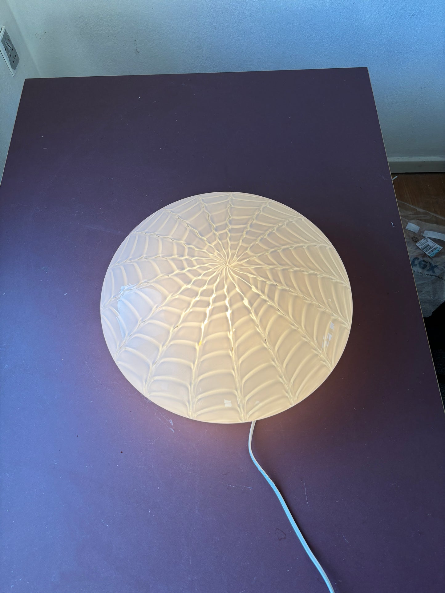 Vintage Murano plafond hvidt peacock mønster 38 cm