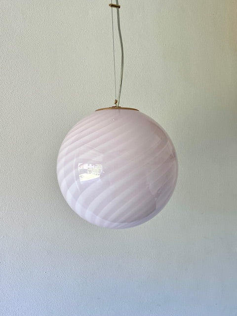 Lyserød Murano loftslampe i swirl 40 cm