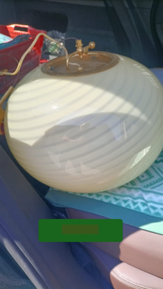 Vintage oval Murano loftlampe i gult swirl 45 cm