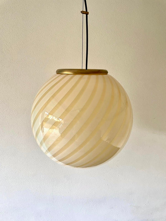 Vintage Murano loftslampe i Creme gul swirl rigadin 40 cm