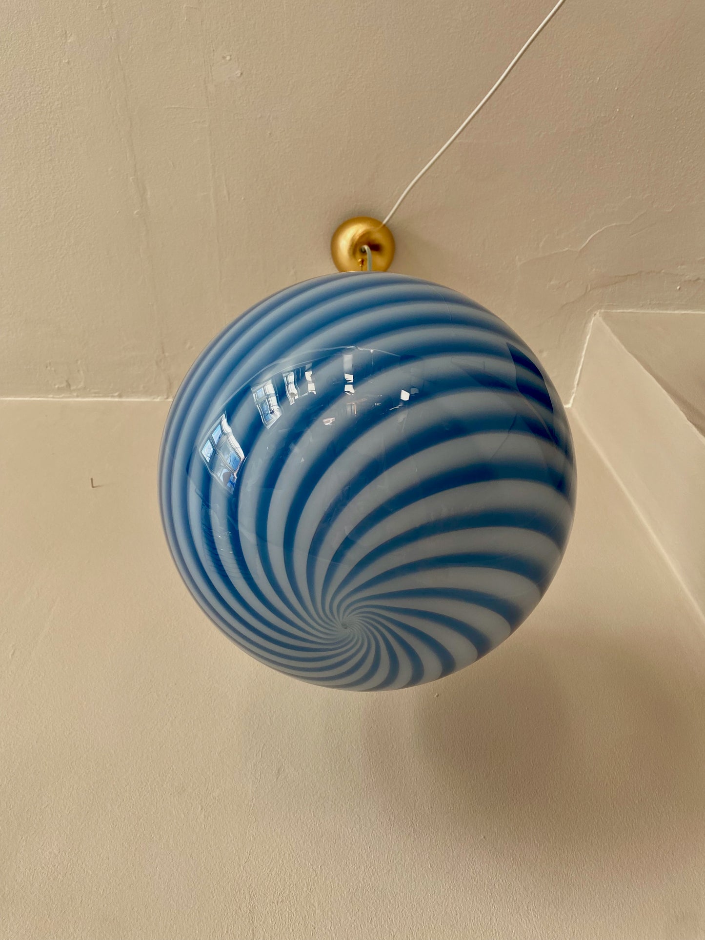 Murano loftslampe i blå swirl rigadin 30 cm