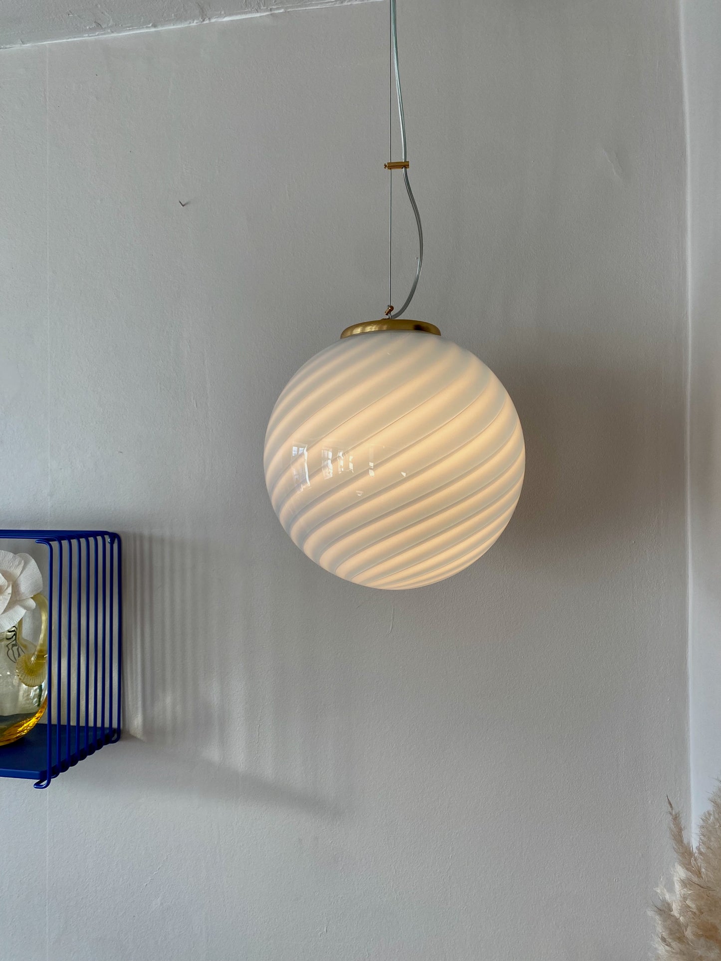 Murano loftslampe i blå swirl rigadin 30 cm