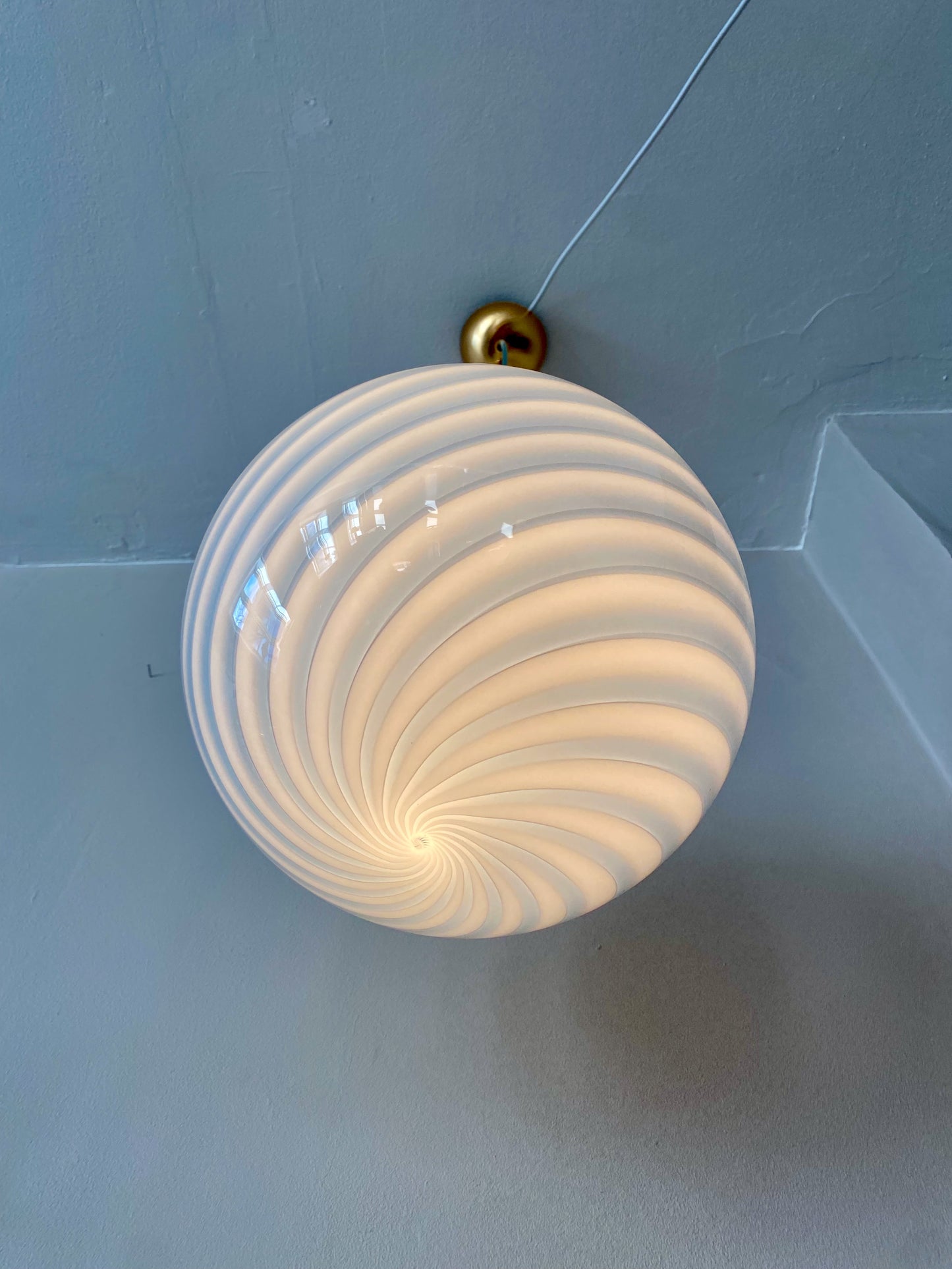 Murano loftslampe i blå swirl rigadin 30 cm