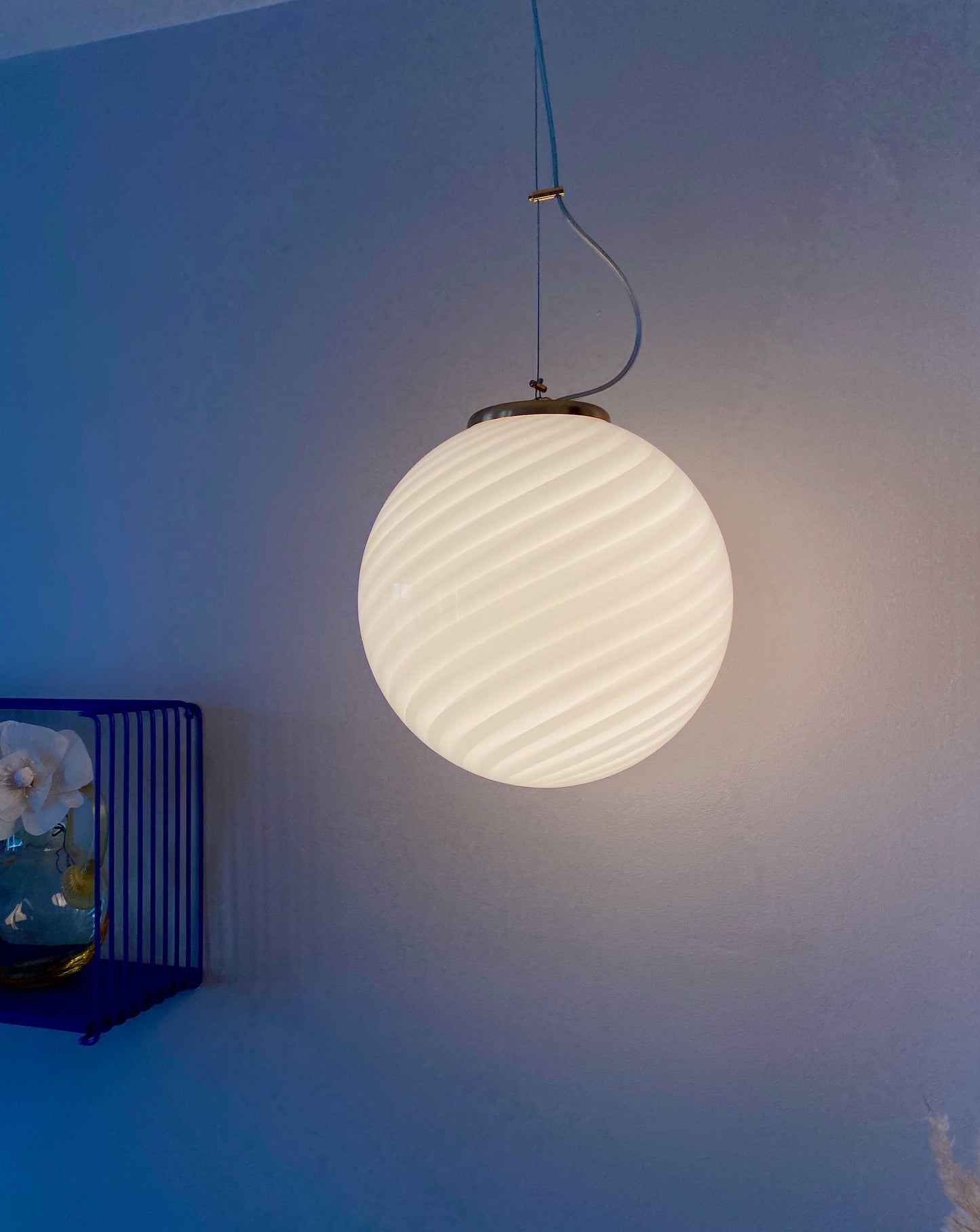 Murano loftslampe i hvid swirl rigadin 30 cm