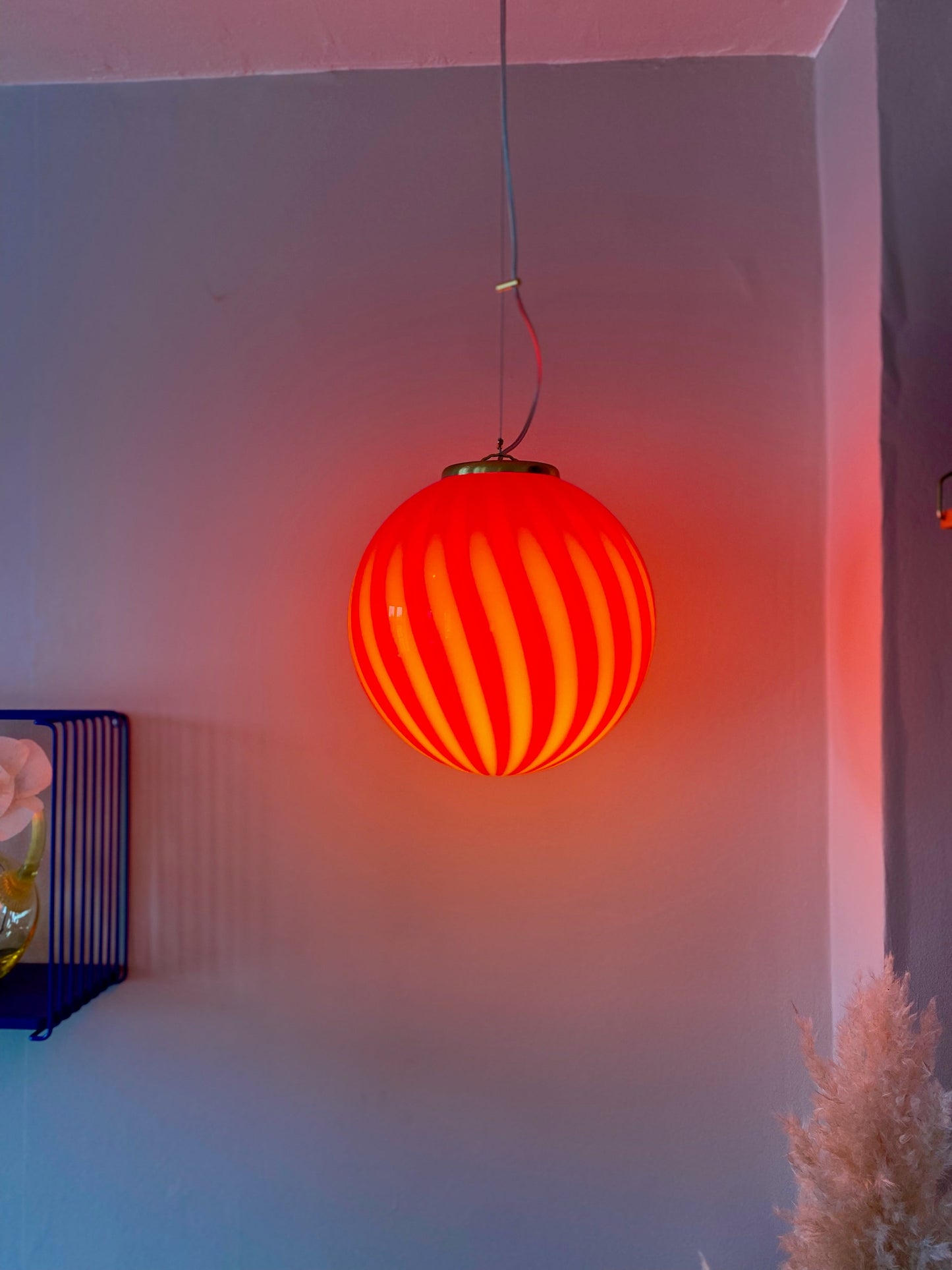 Murano loftslampe i rød vertikal rigadin 30 cm