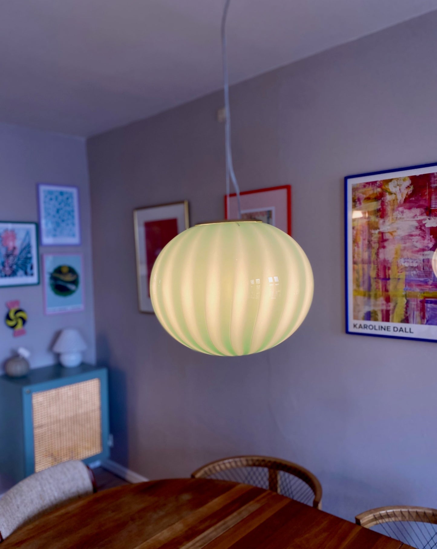 Murano loftslampe med grøn vertikal rigadin 40 cm
