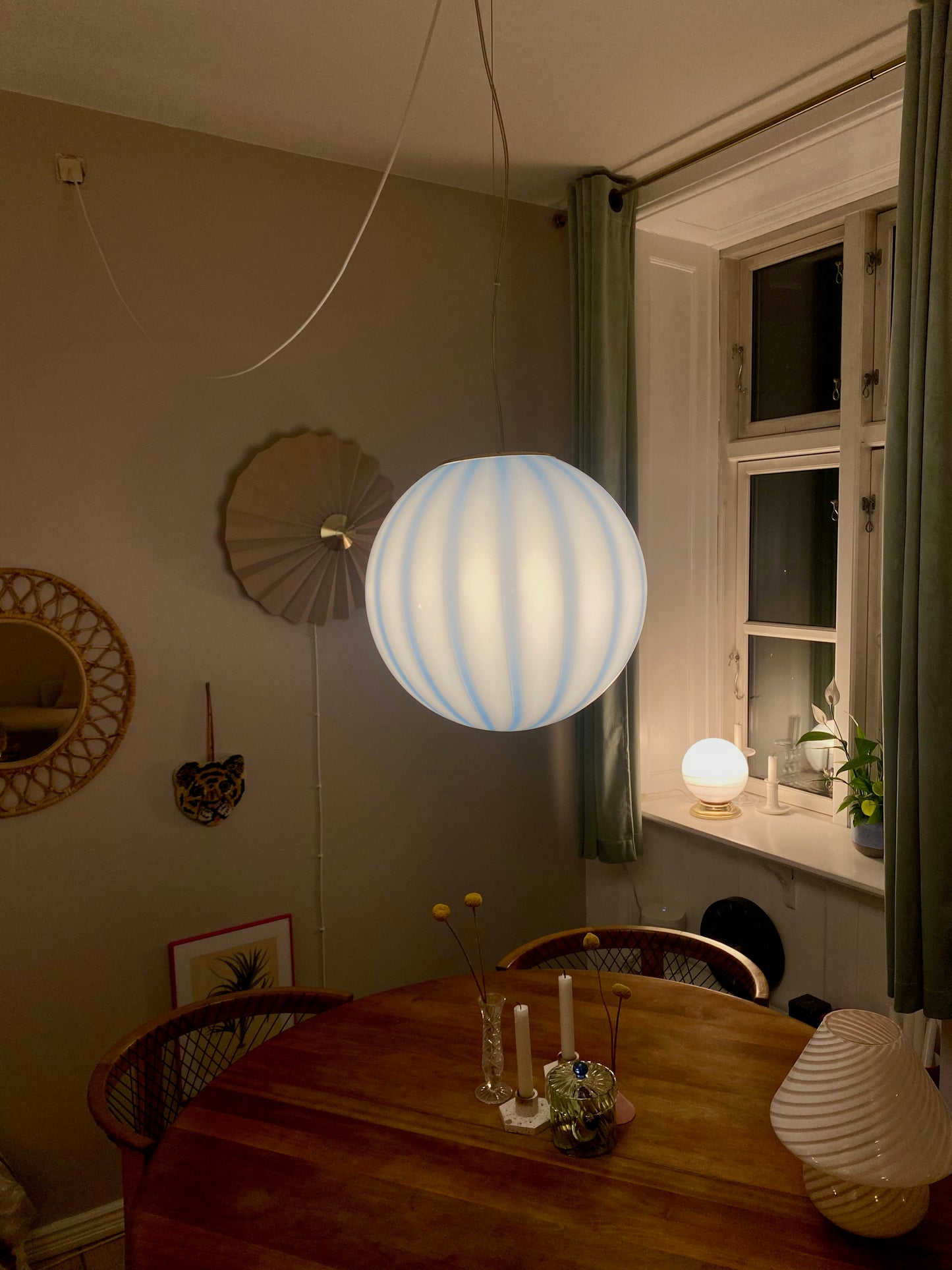 Murano loftslampe med blå vertikal rigadin 40 cm
