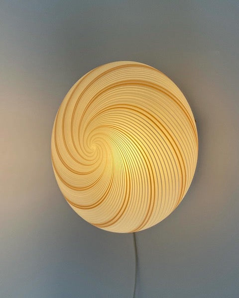 Vintage Murano plafond i amber og hvid swirl filigrana - 30 cm