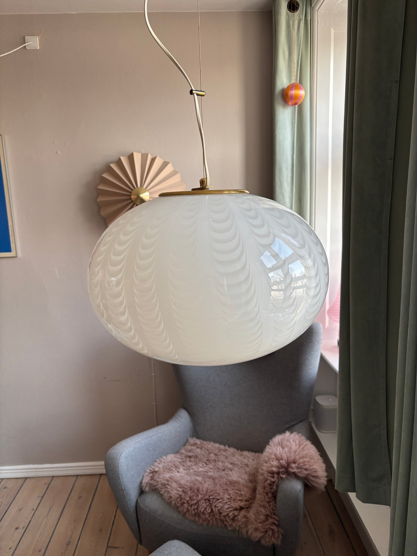 Vintage Murano pendel med peacock mønster 38 cm