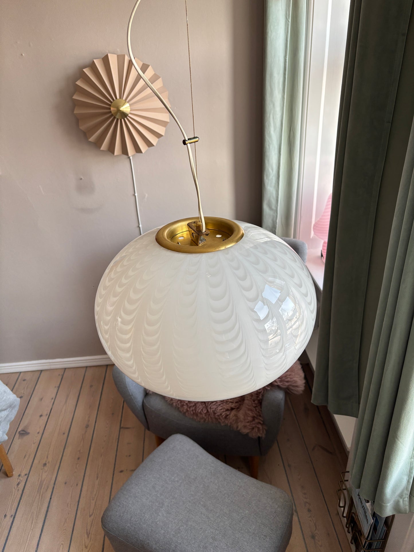 Vintage Murano pendel med peacock mønster 38 cm