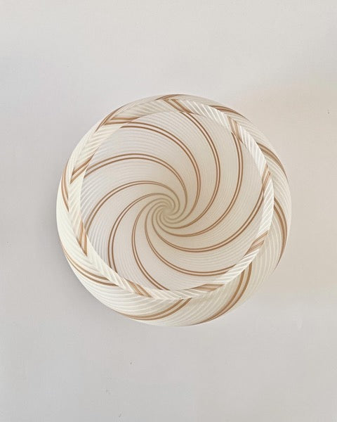 Vintage Murano plafond i amber og hvid swirl filigrana - 30 cm