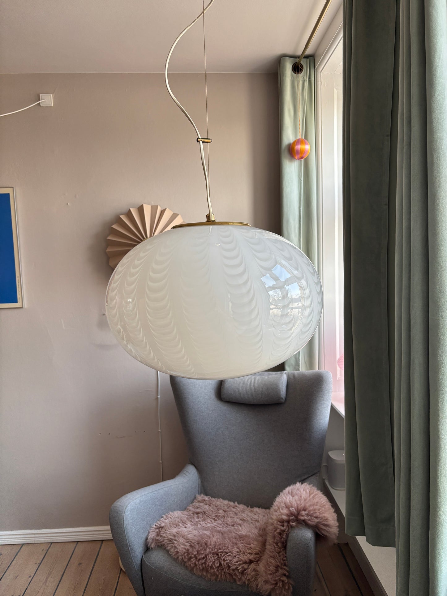 Vintage Murano pendel med peacock mønster 38 cm