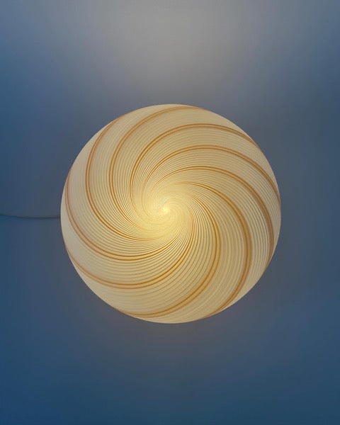 Vintage Murano plafond i amber og hvid swirl filigrana - 30 cm