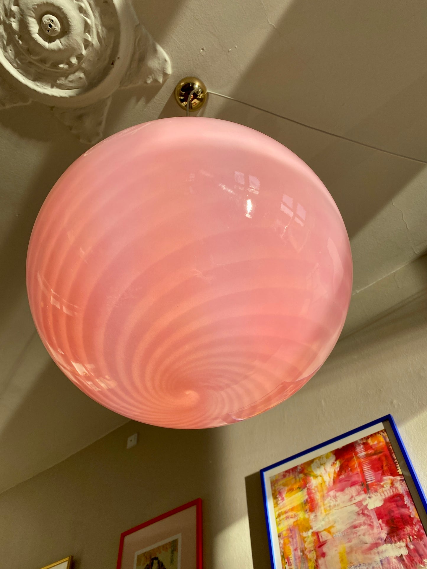 Oval Murano loftslampe i pink swirl 40 cm