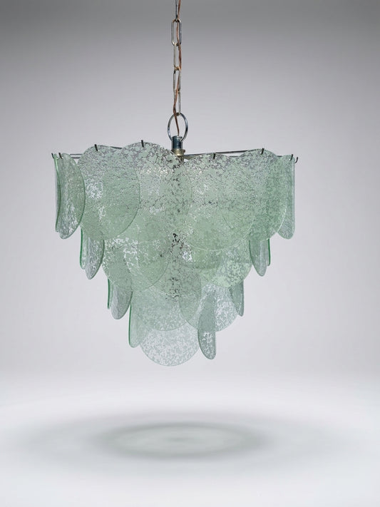 Vintage Murano lysekrone fra Vistosi 50 cm med 40 sart grønne skiver