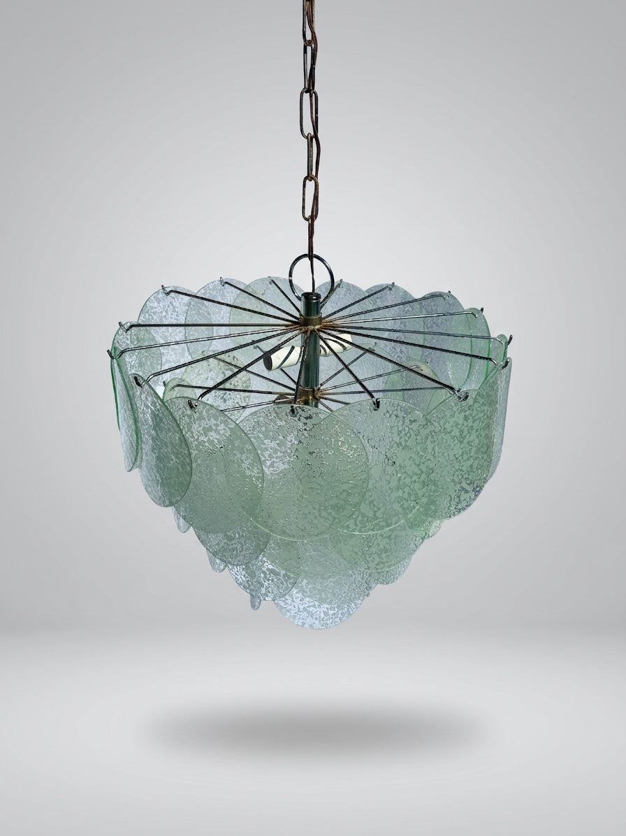 Vintage Murano lysekrone fra Vistosi 50 cm med 40 sart grønne skiver
