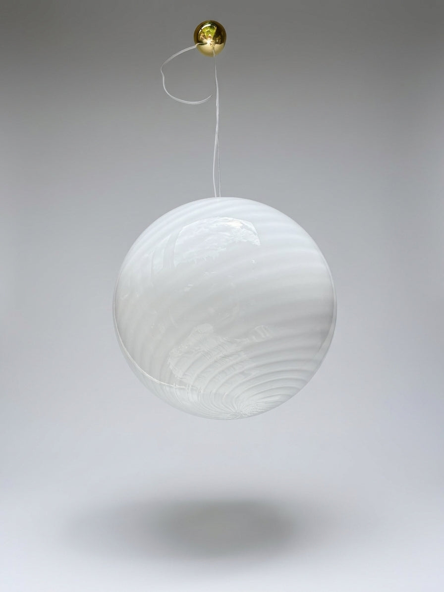 Vintage Murano pendel rundt med hvidt swirl 35 cm
