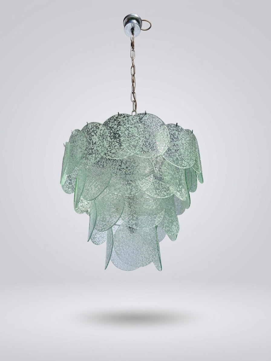 Vintage Murano lysekrone fra Vistosi 50 cm med 40 sart grønne skiver