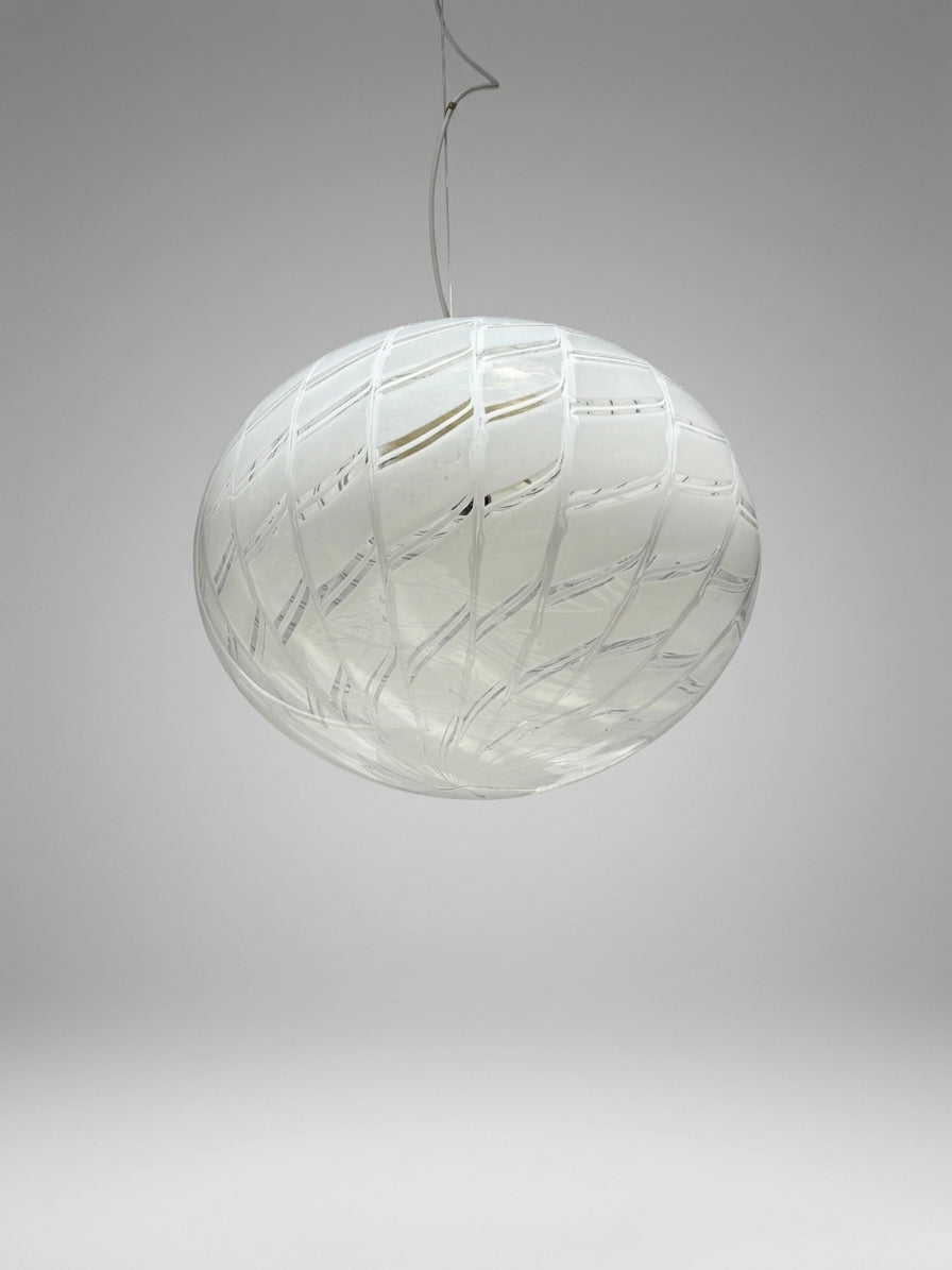 Vintage Murano loftslampe i transperant glas med peacock mønster 45 cm
