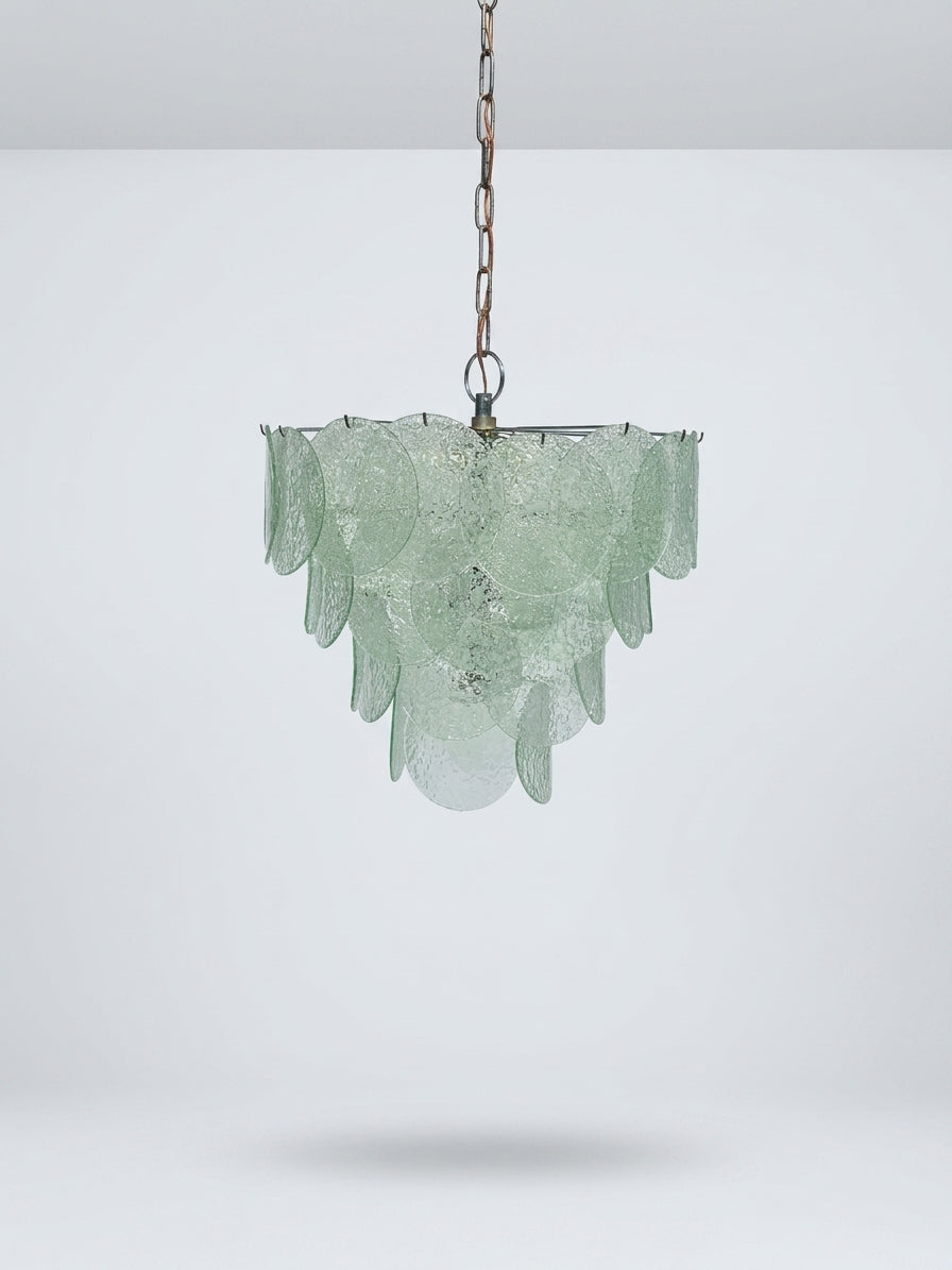 Vintage Murano lysekrone fra Vistosi 50 cm med 40 sart grønne skiver