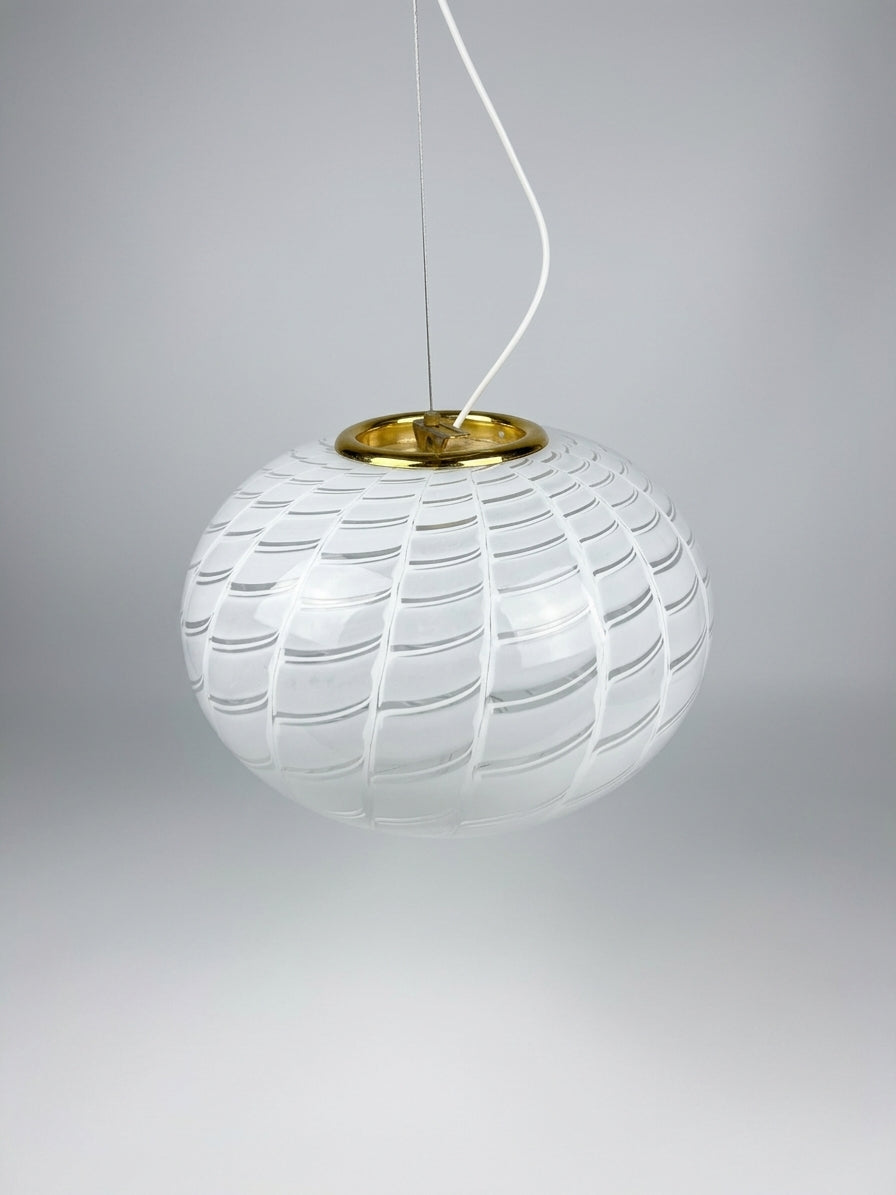 Vintage Murano loftslampe i transperant glas med peacock mønster 45 cm