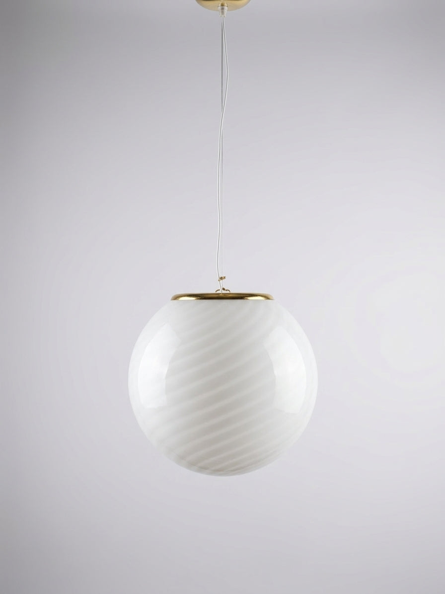 Vintage Murano pendel rundt med hvidt swirl 35 cm