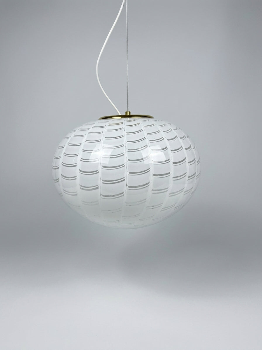 Vintage Murano loftslampe i transperant glas med peacock mønster 45 cm