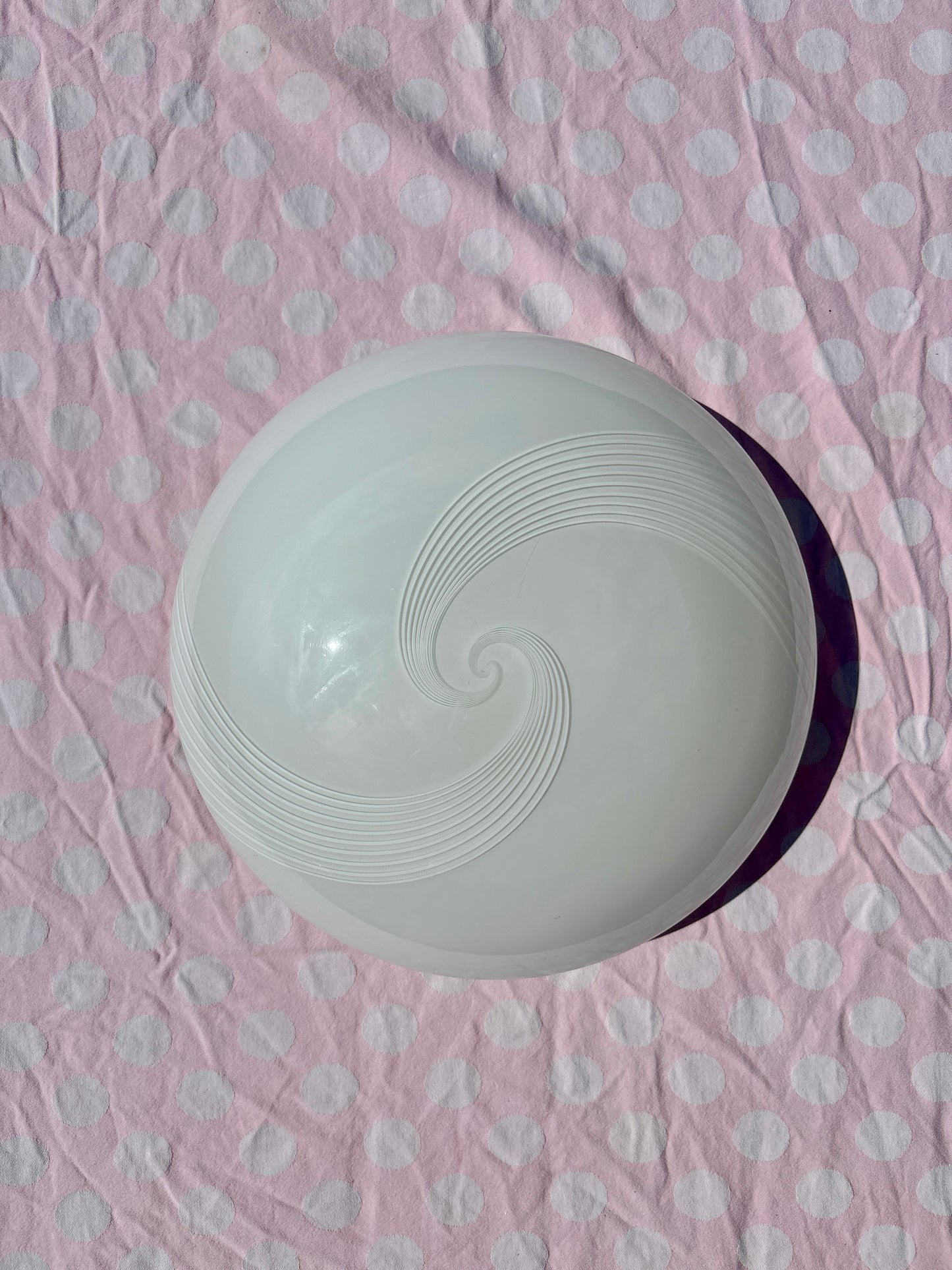 Vintage Murano plafond i hvid opalglas med sirligt hvidt swirl 40 cm