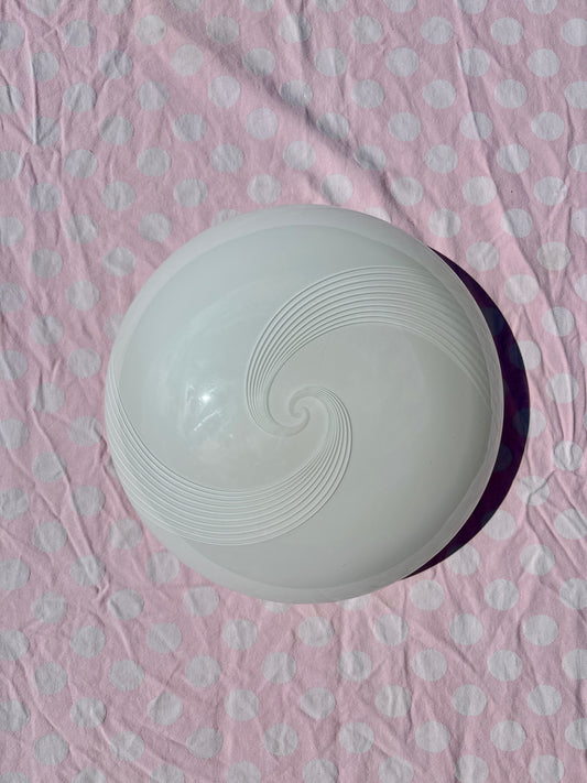 Vintage Murano plafond i hvid opalglas med sirligt hvidt swirl 40 cm