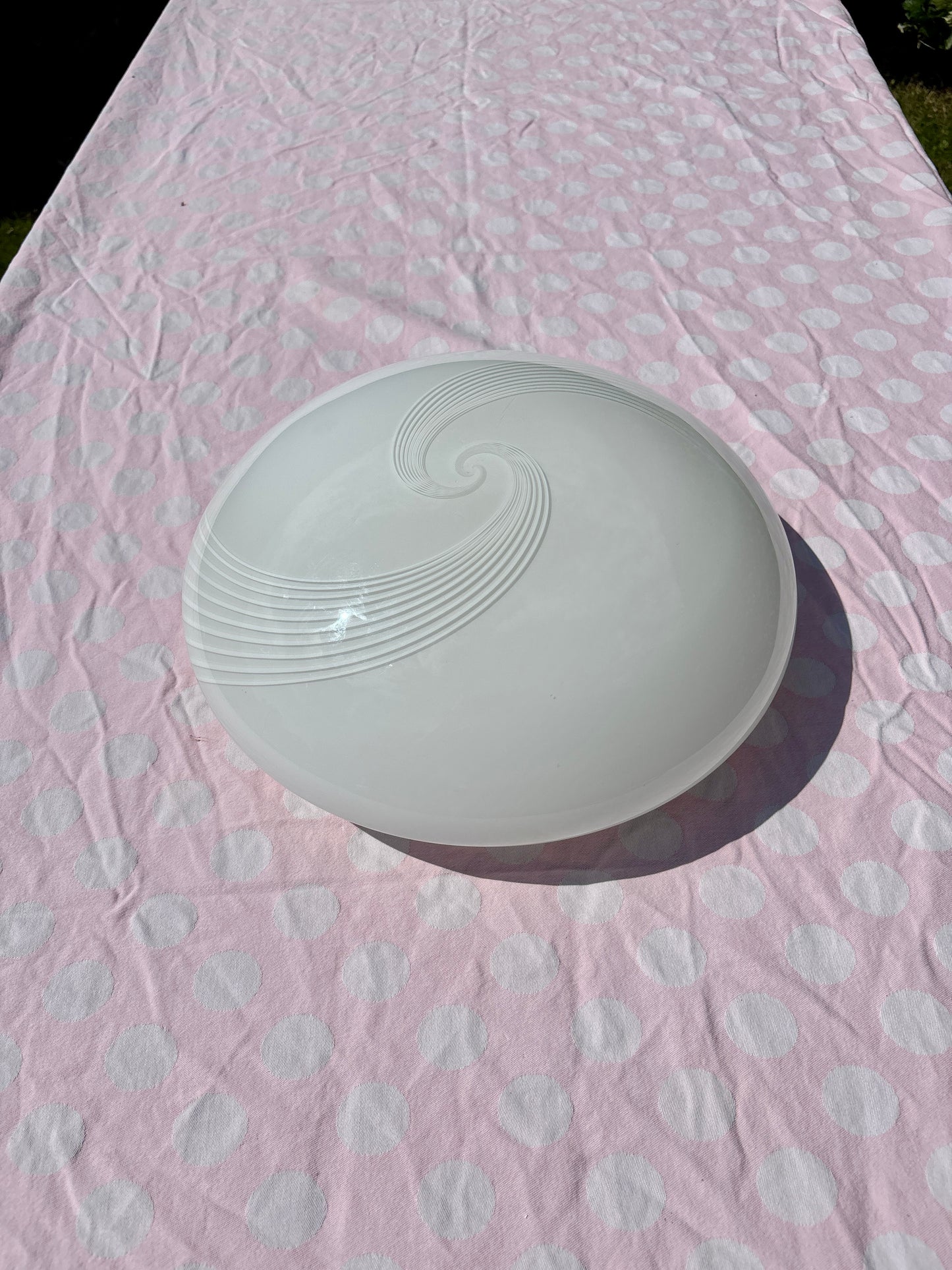 Vintage Murano plafond i hvid opalglas med sirligt hvidt swirl 40 cm