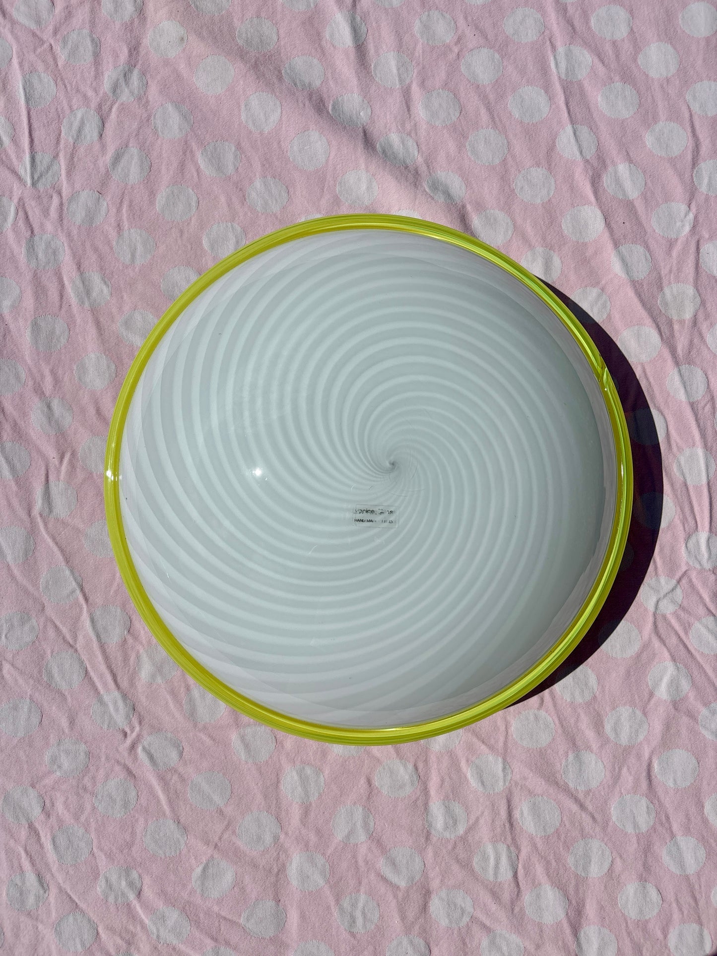 Vintage Murano plafond med hvidt swirl og gul kant 40 cm