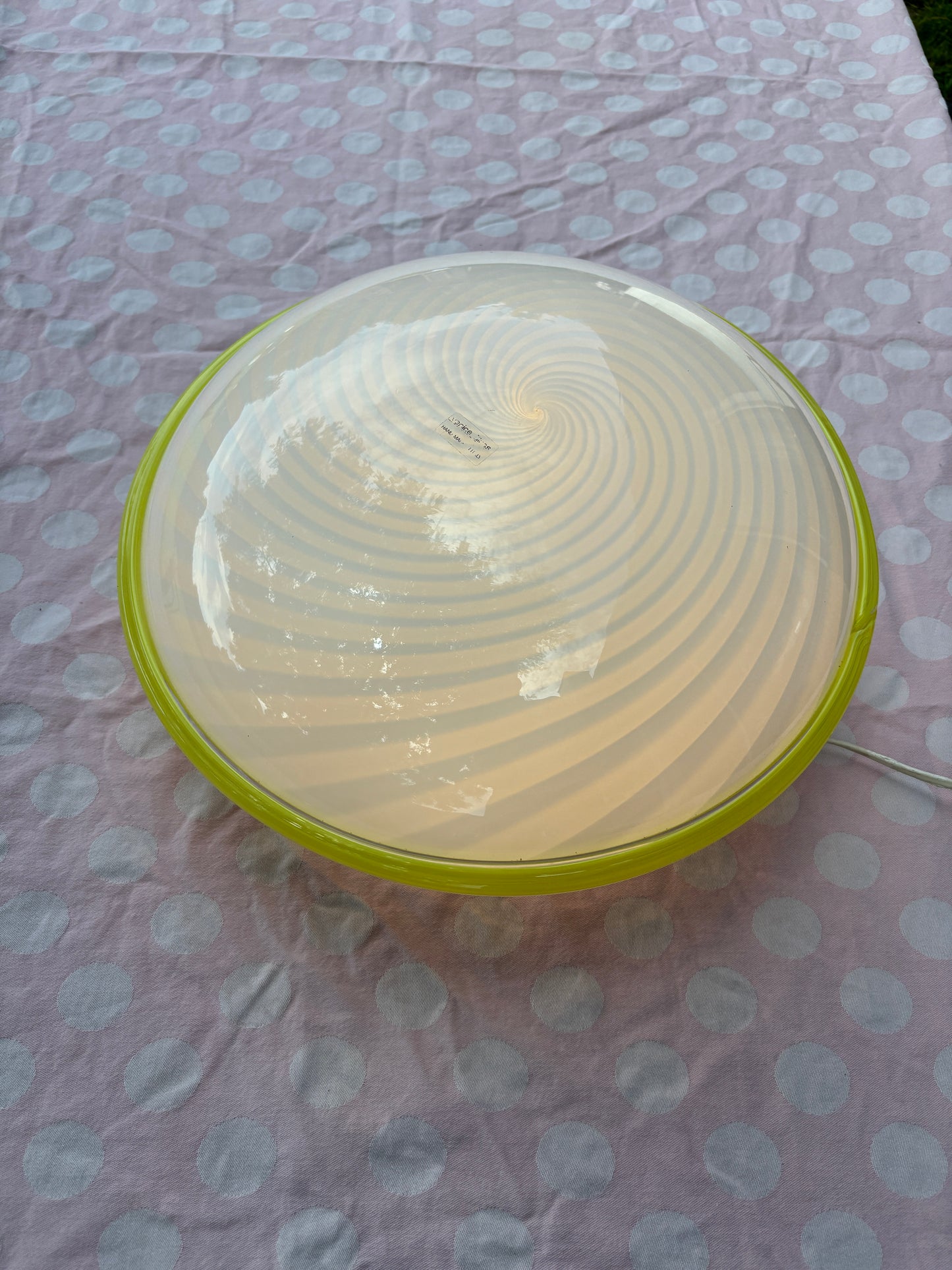 Vintage Murano plafond med hvidt swirl og gul kant 40 cm