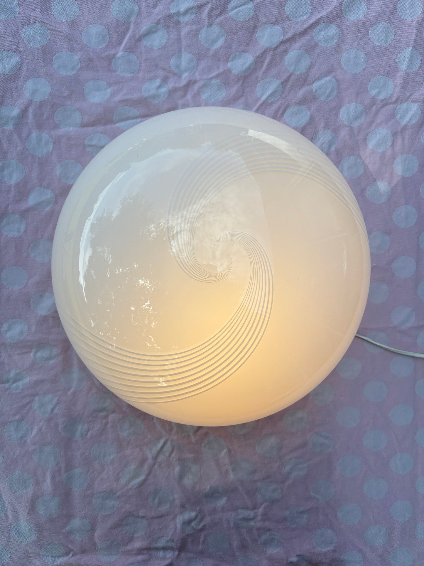 Vintage Murano plafond i hvid opalglas med sirligt hvidt swirl 40 cm