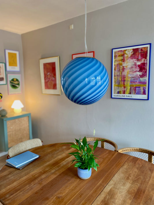 Murano loftslampe i blå swirl rigadin 40 cm