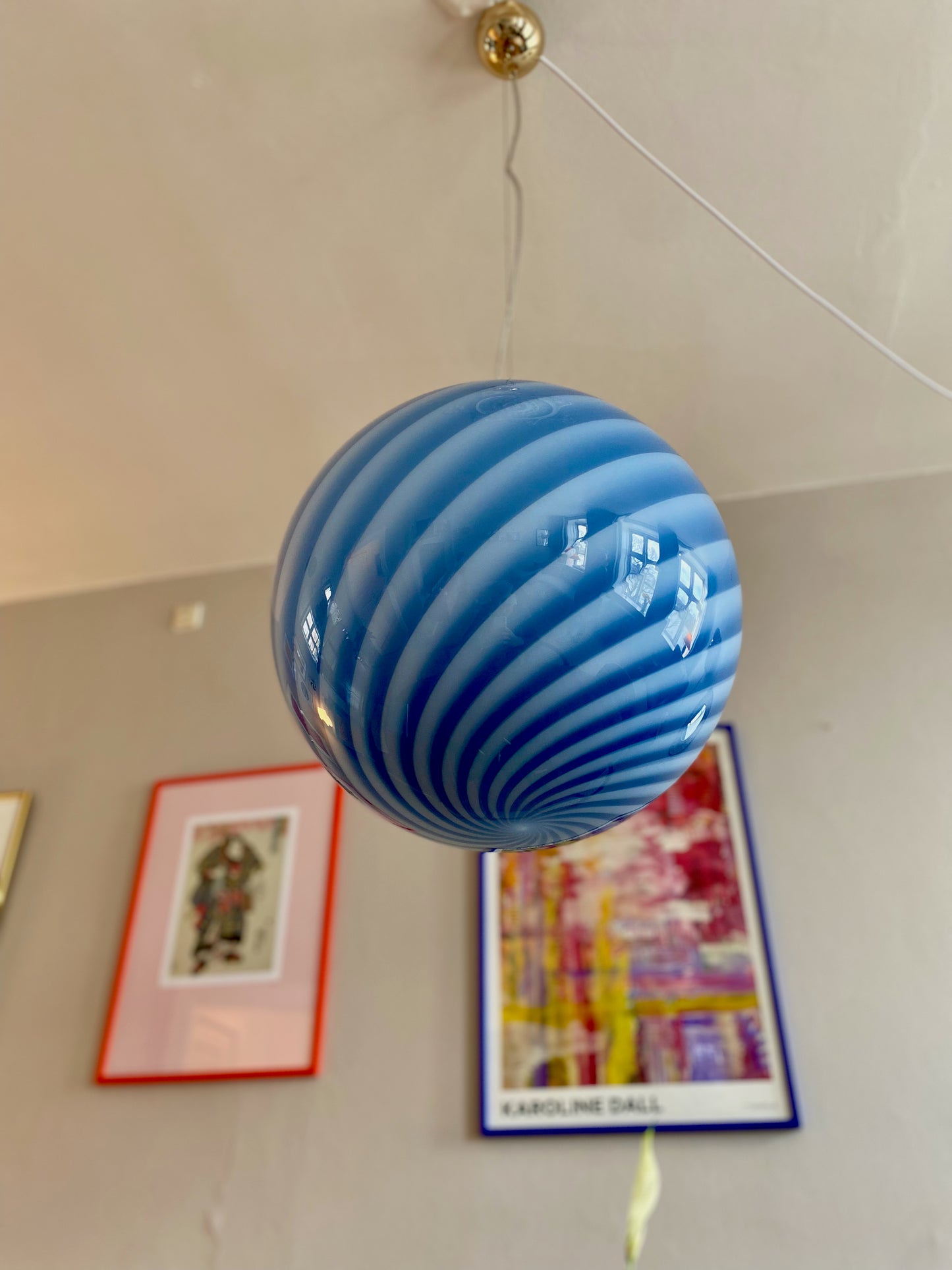 Murano loftslampe i blå swirl rigadin 40 cm