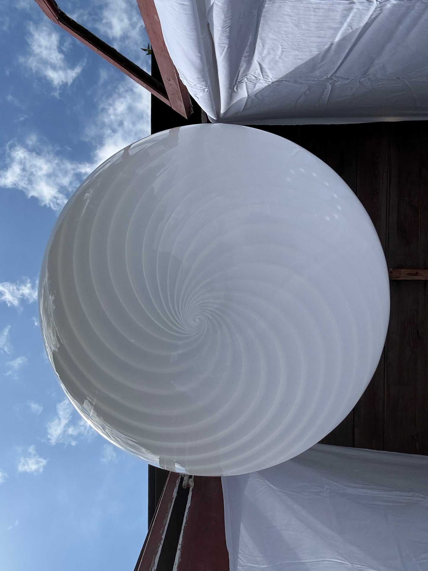 Vintage Murano pendel flad oval med hvid swirl 40 cm
