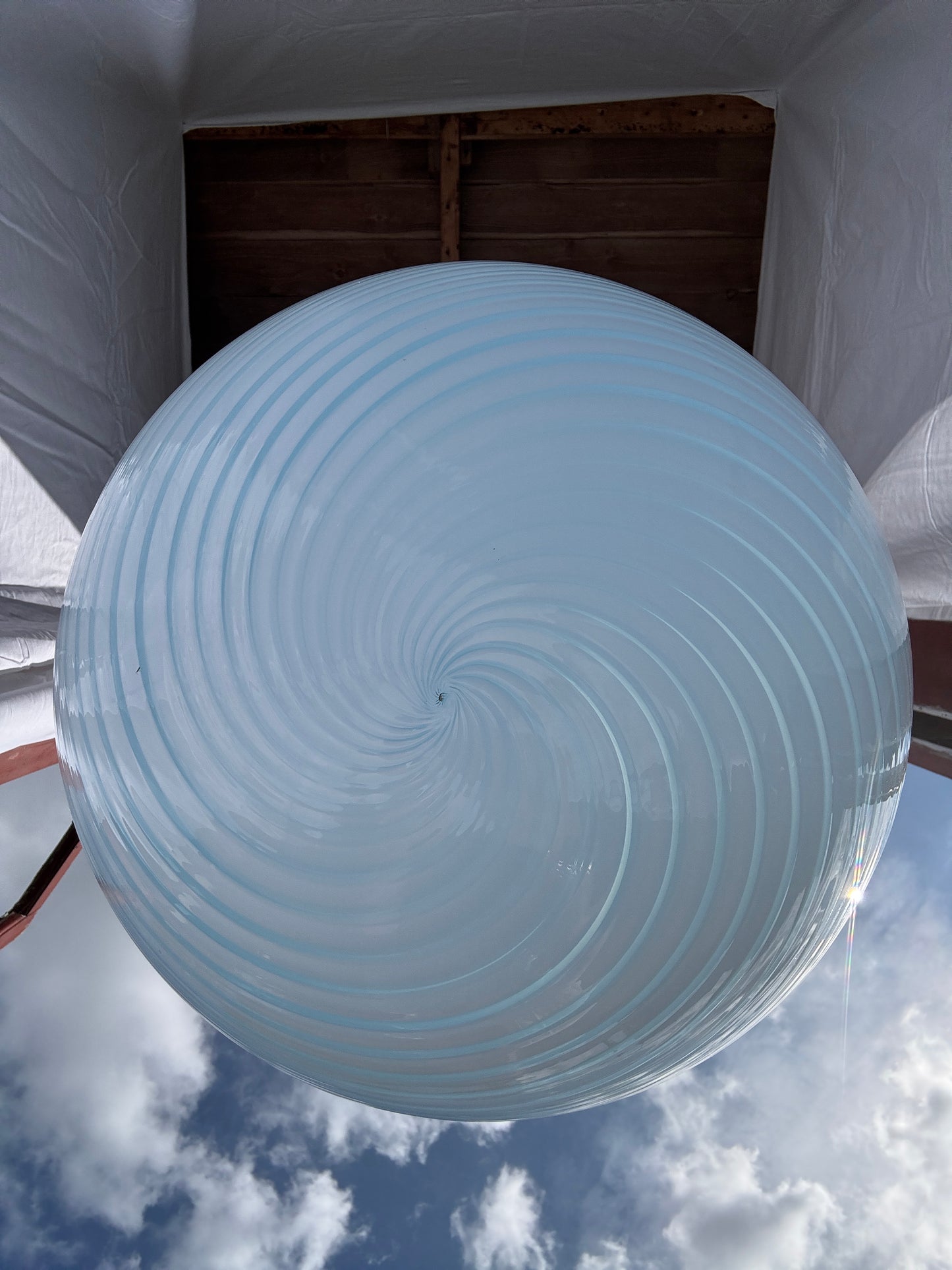 Sjælden vintage Murano pendel i cloud blå swirl 40 cm