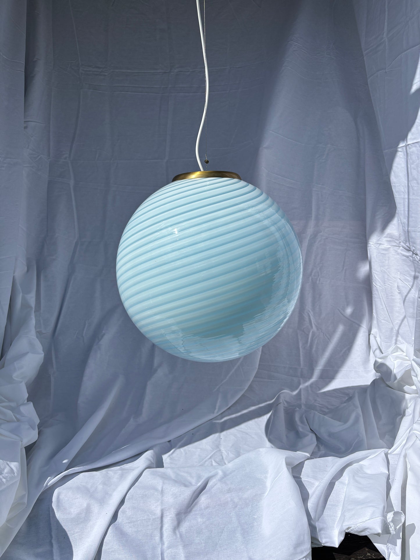 Sjælden vintage Murano pendel i cloud blå swirl 40 cm