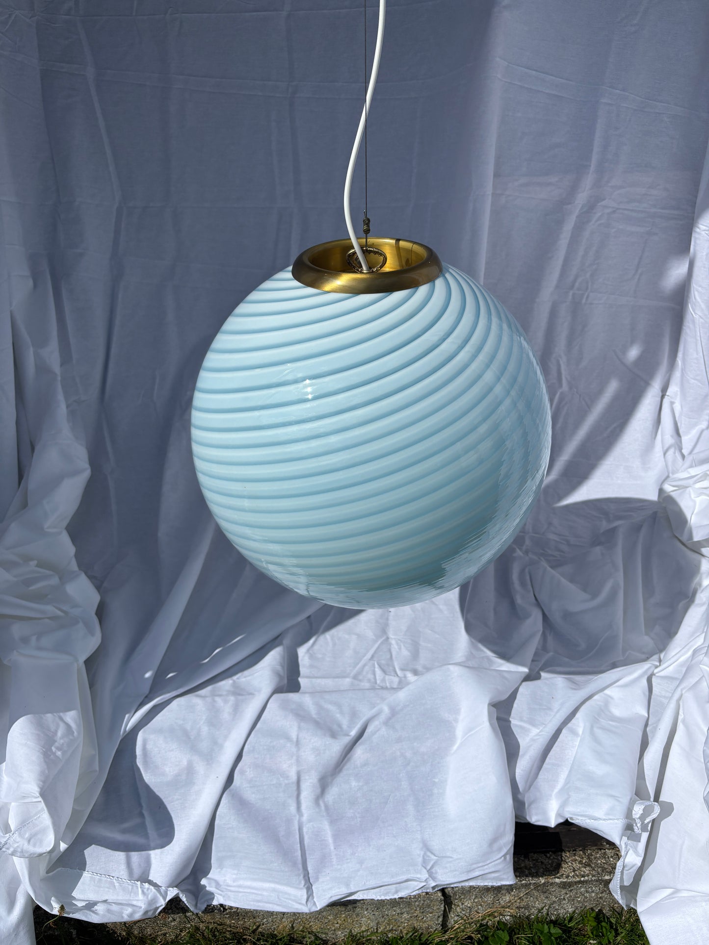 Sjælden vintage Murano pendel i cloud blå swirl 40 cm
