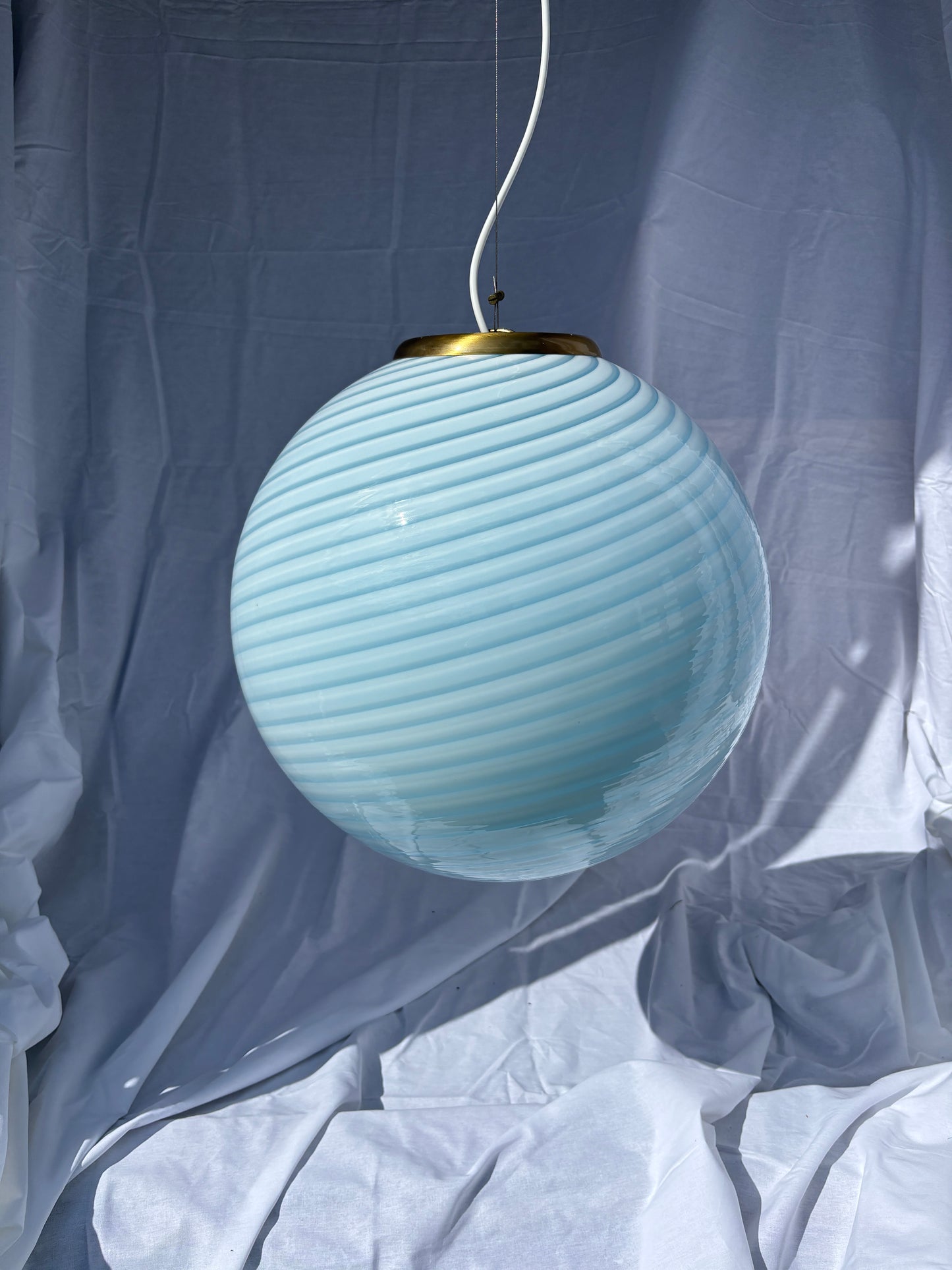 Sjælden vintage Murano pendel i cloud blå swirl 40 cm