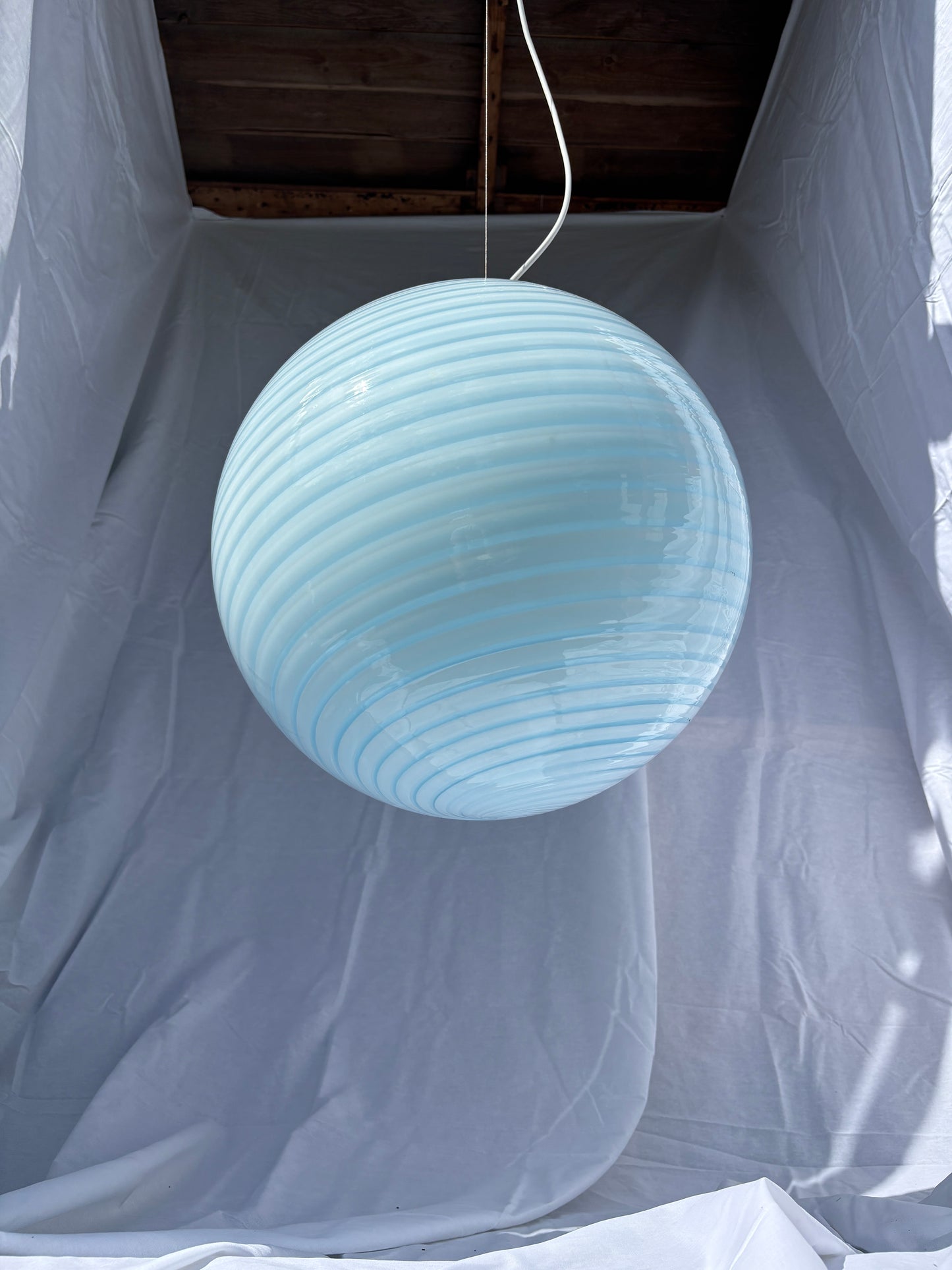 Sjælden vintage Murano pendel i cloud blå swirl 40 cm