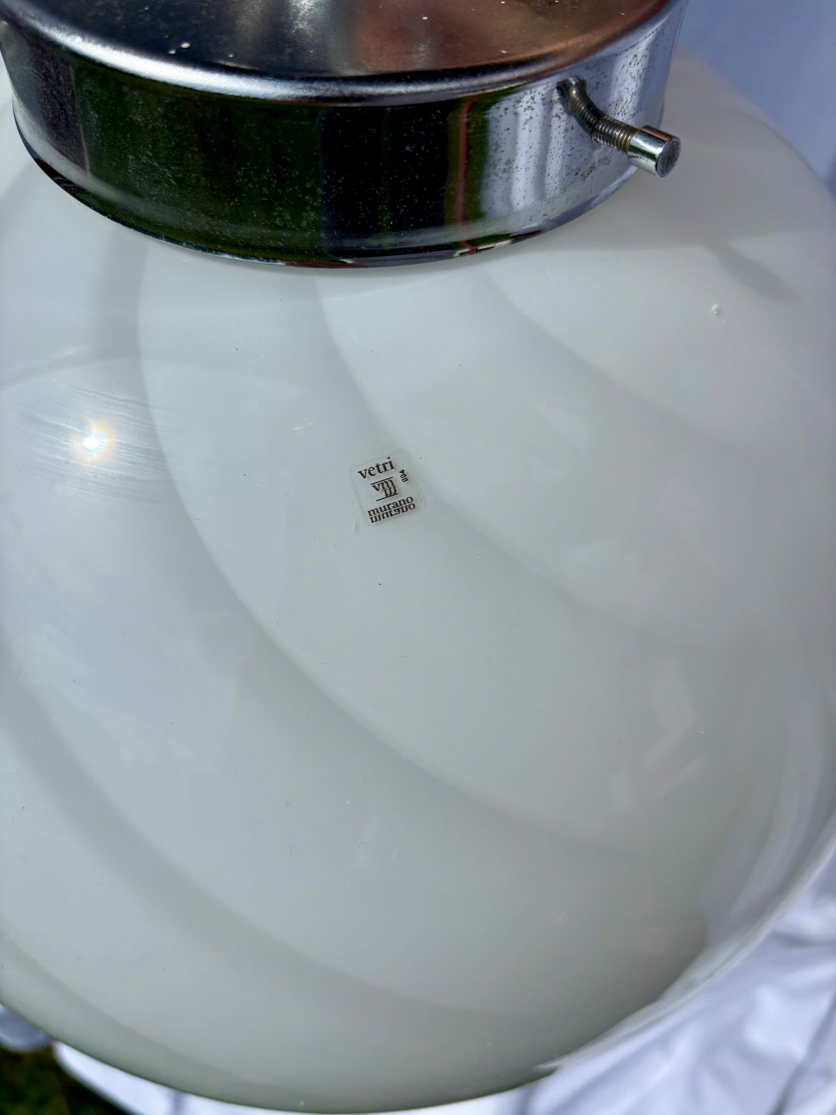Vintage Murano pendel rund med hvidt swirl 35 cm