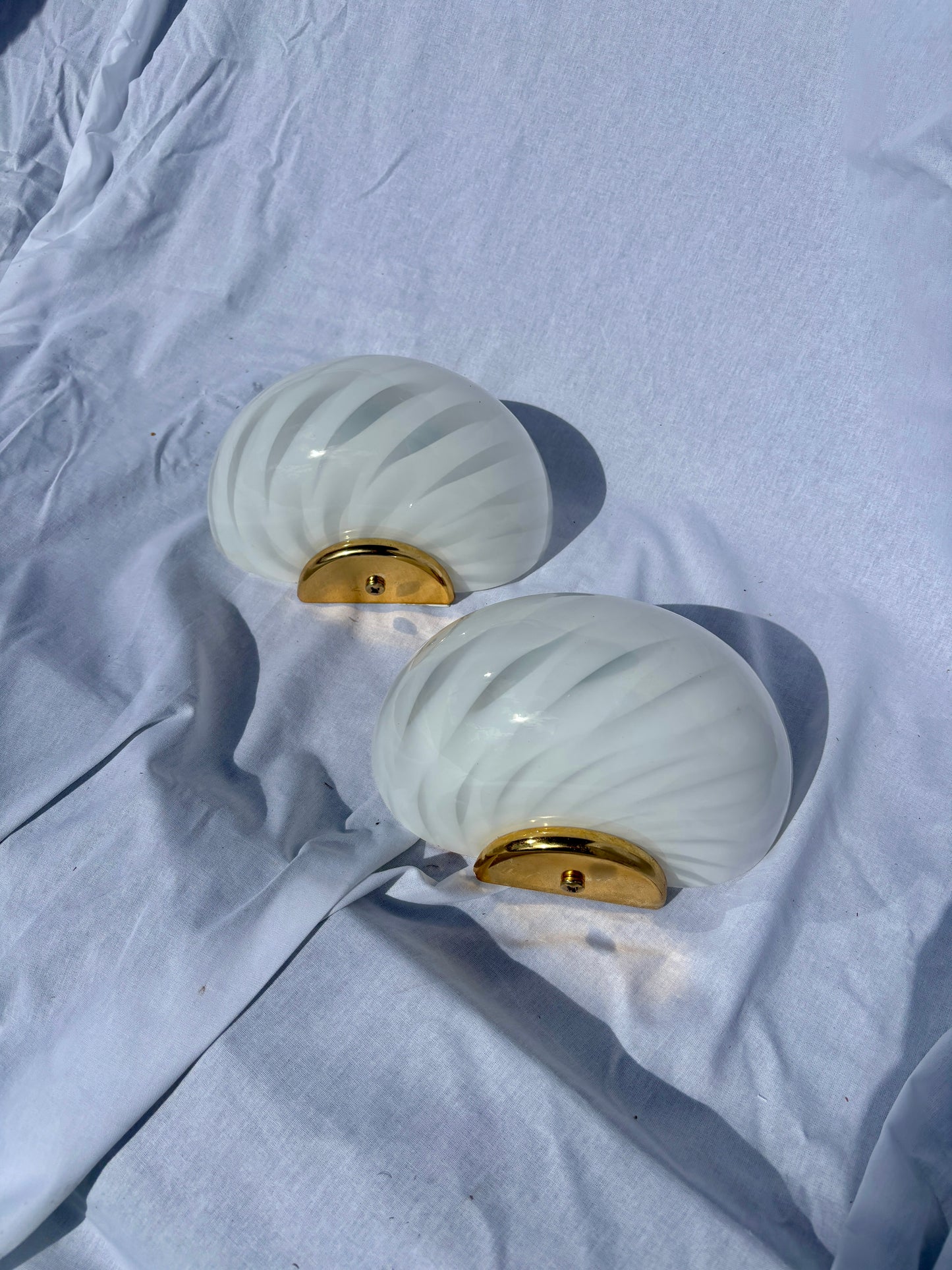 Vintage Murano muslinge væglampe i hvidt swirl mønster