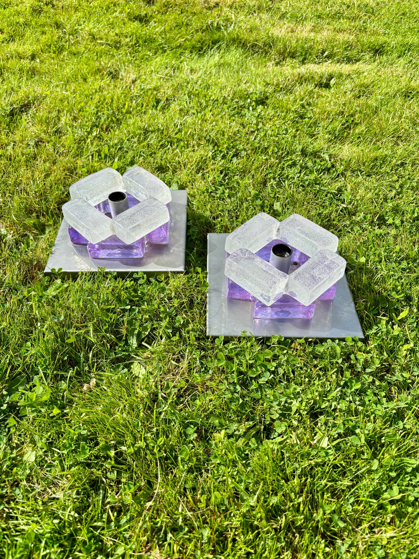 Vintage Murano væglamper i Amethyst og hvid Murano glas 19 cm