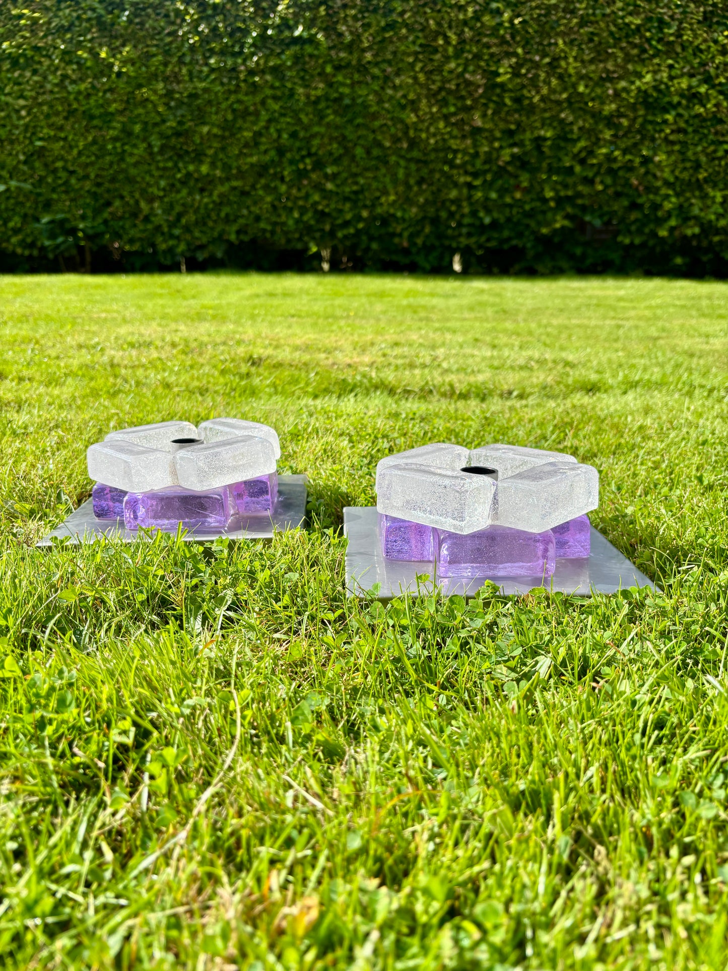 Vintage Murano væglamper i Amethyst og hvid Murano glas 19 cm
