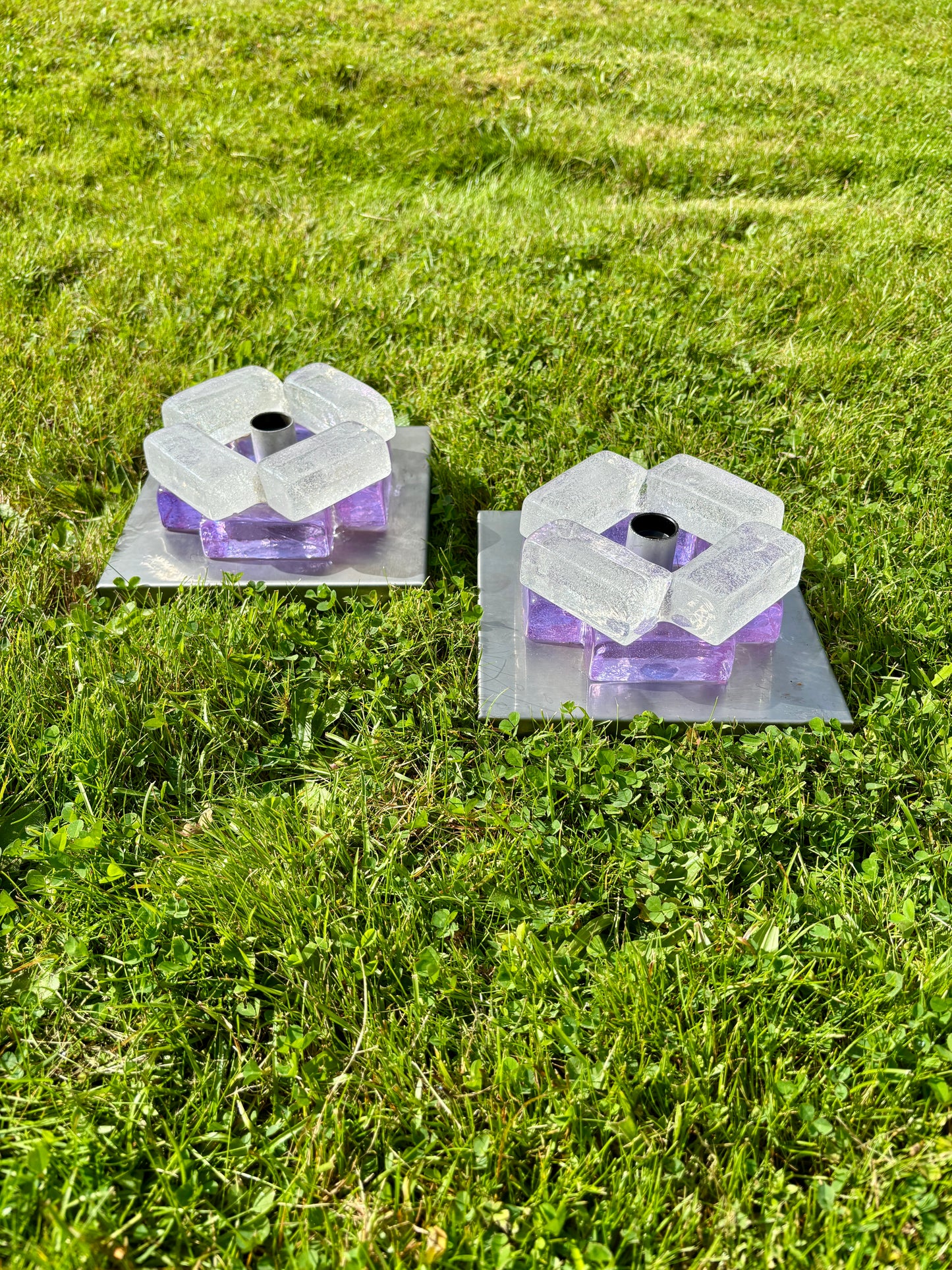 Vintage Murano væglamper i Amethyst og hvid Murano glas 19 cm