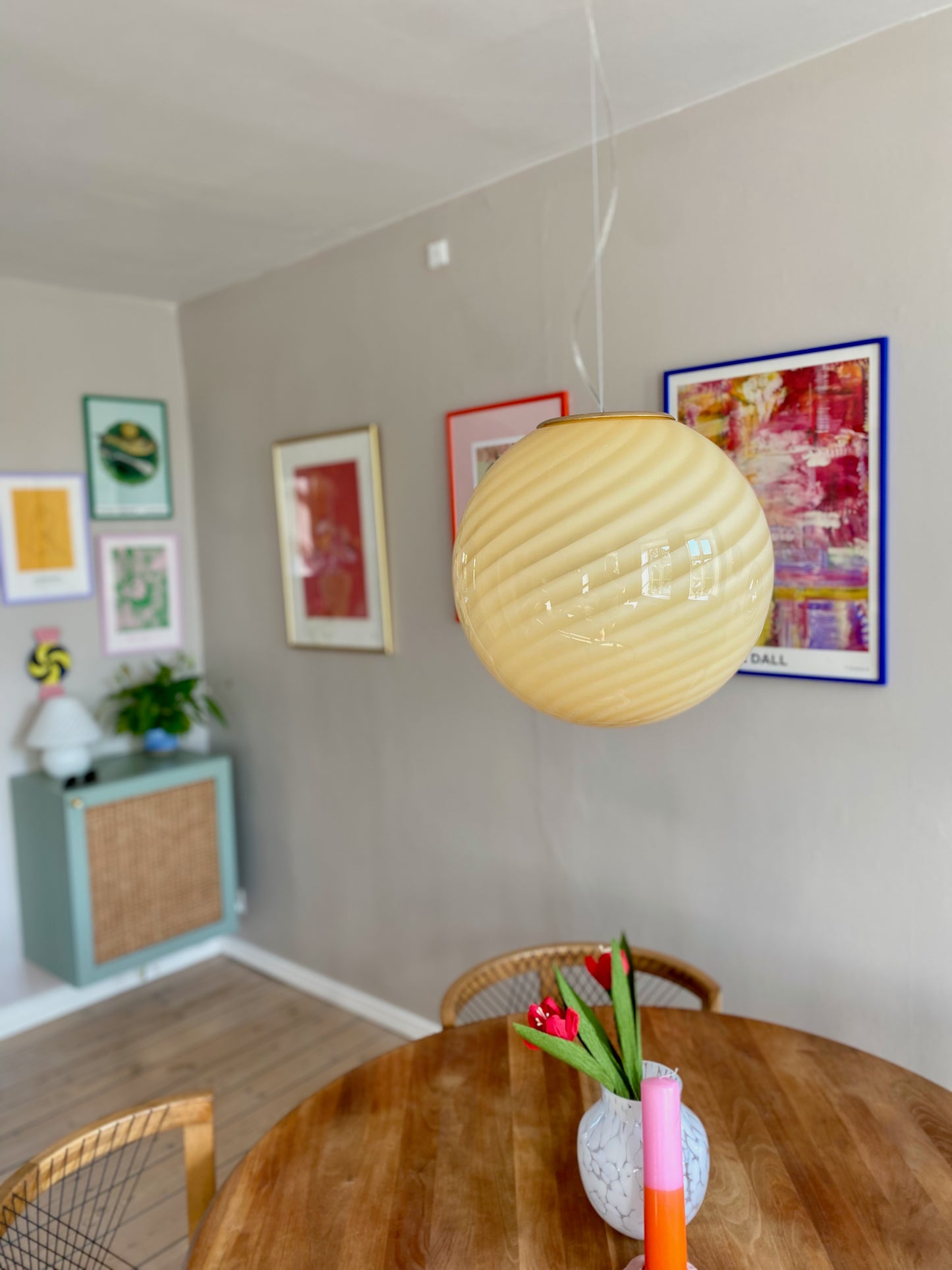 Murano loftslampe i gul swirl rigadin 40 cm