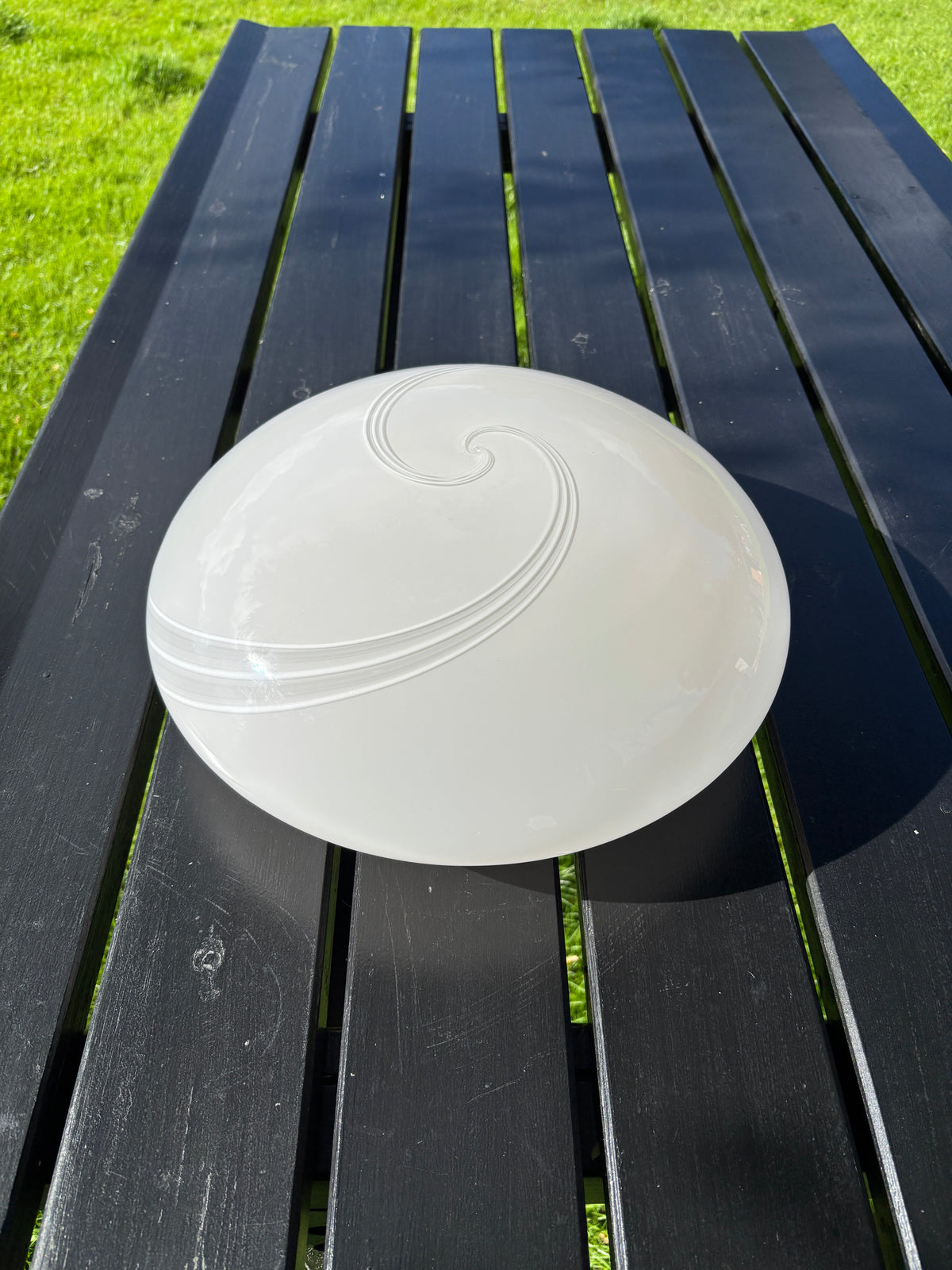 Vintage Murano plafond med gråt og hvidt dobbelt swirl 40 cm