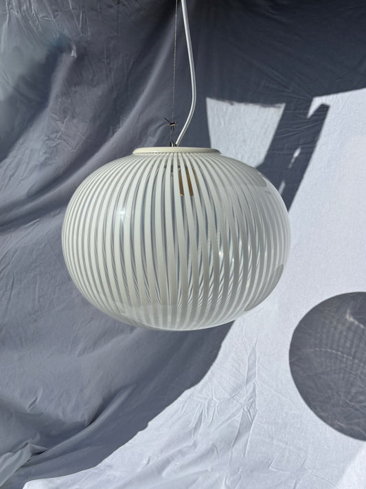 Vintage Murano pendel med hvide striber 40 cm af Aureliano Toso